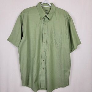 LL Bean Mens Large Green Short Sleeve Button Down Shirt 100% Cotton Casual L